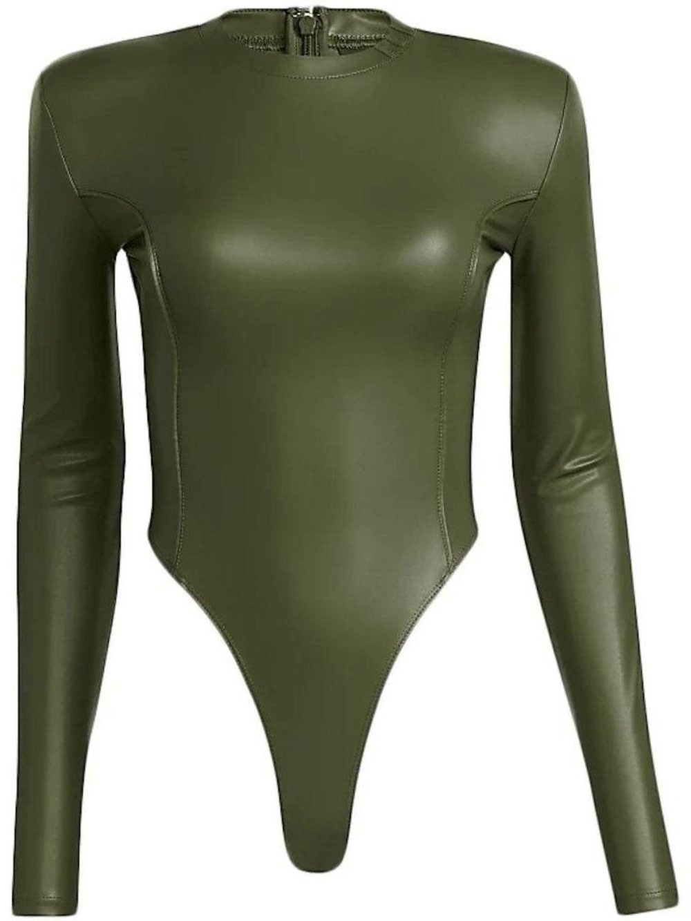 IVY PARK Olive Green Long-Sleeve Faux Leather Bodysuit